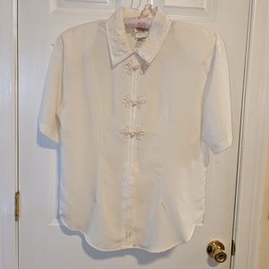 Vintage Arielle Women's Cream Embroidered Blouse Size 16